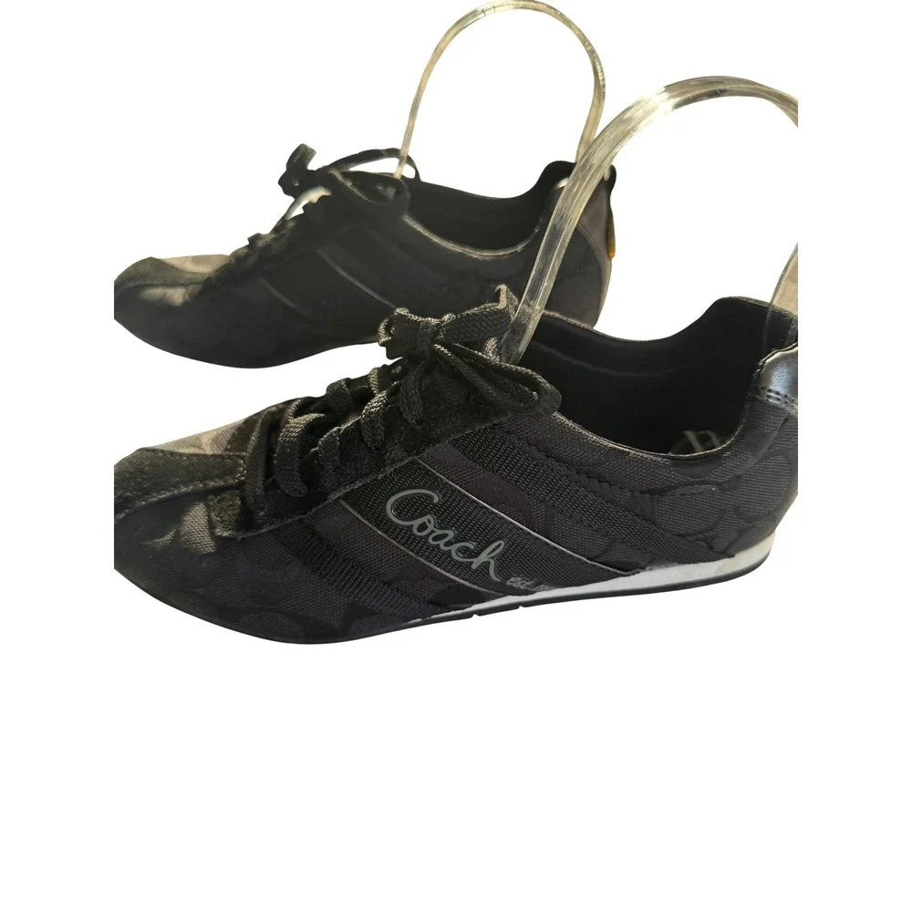 Coach Sneakers Women's 6.5‎ Black Silver Henrietta Signature Jacquard Low Top